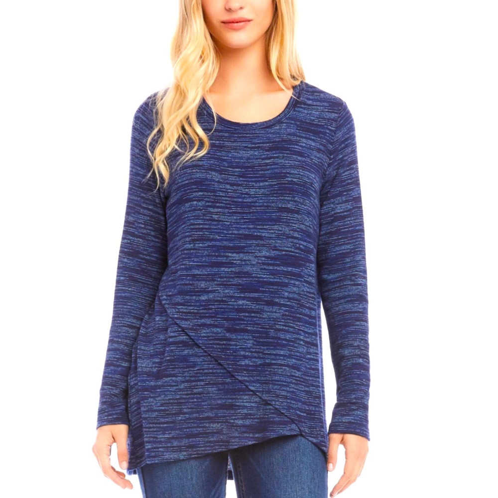 Karen Kane Womens Navy Striped Long Sleeve Blouse